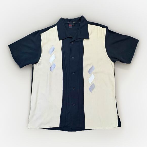 100% Other - Tulliano Men’s 100% Silk Short Size LG Black Tan Silver Embroidered Front